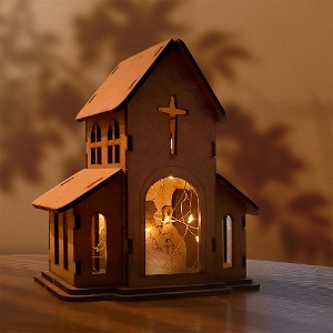 DIY 나무 메이커 키트 - 교회 무드등 만들기(설명서, 건전지형실전구 포함)
